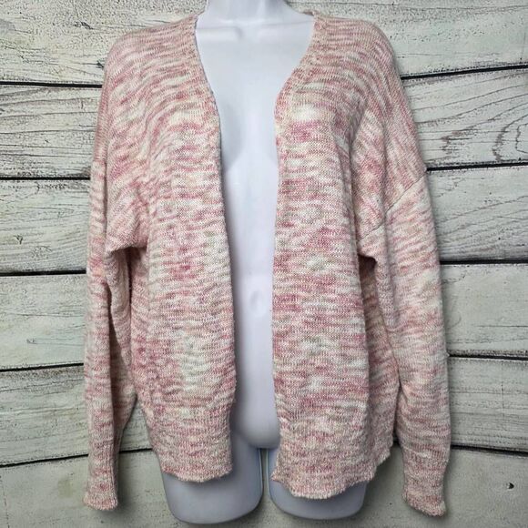 Cato Pink White Marled Open Front Cardigan Size L - Picture 2 of 9